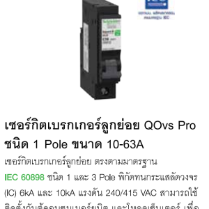 เซอร์กิตเบรกเกอร์ลูกย่อย QOvs Pro ชนิด 1  Pole ขนาด 10-63A สำหรับคอนซูมเมอร์ยูนิต และโหลดเซ็นเตอร์