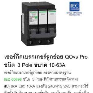 เซอร์กิตเบรกเกอร์ลูกย่อย QOvs Pro ชนิด 3  Pole ขนาด 16-63A สำหรับคอนซูมเมอร์ยูนิต และโหลดเซ็นเตอร์